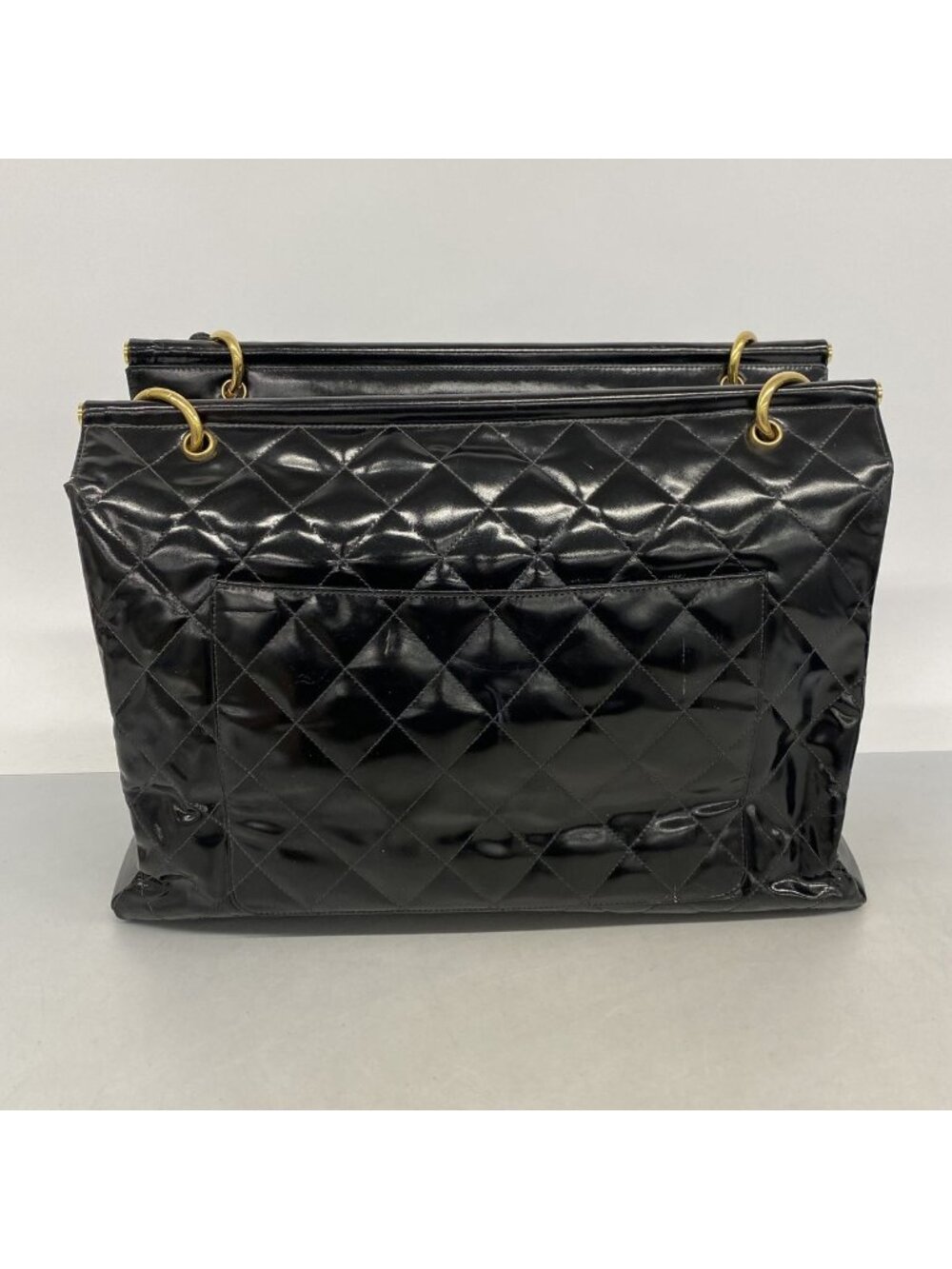 Chanel Tote Bag Quilted Patent Leather Black Gold - Picture 12 of 12